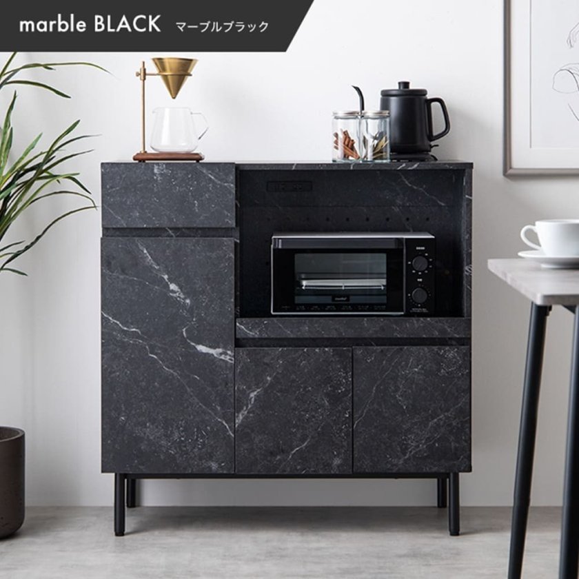 黒いマーブル模様のレンジボード マーブル柄レンジボード レンジ台 レンジボード キッチン収納 食器棚