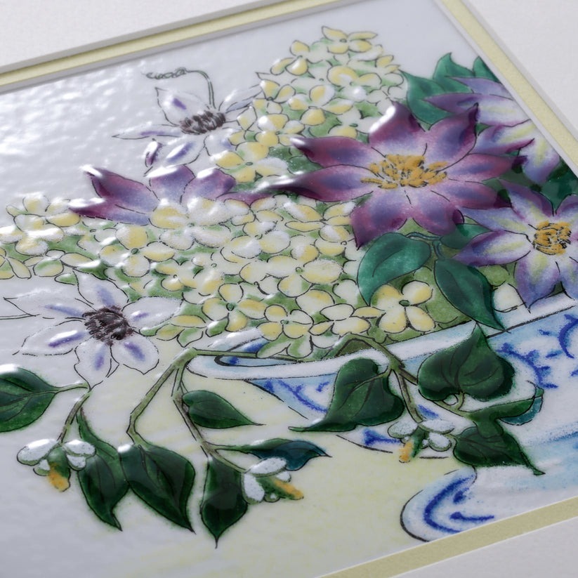 クレマチス 七宝焼き アートフレーム 絵画 - 【七彩工房】- プレゼント