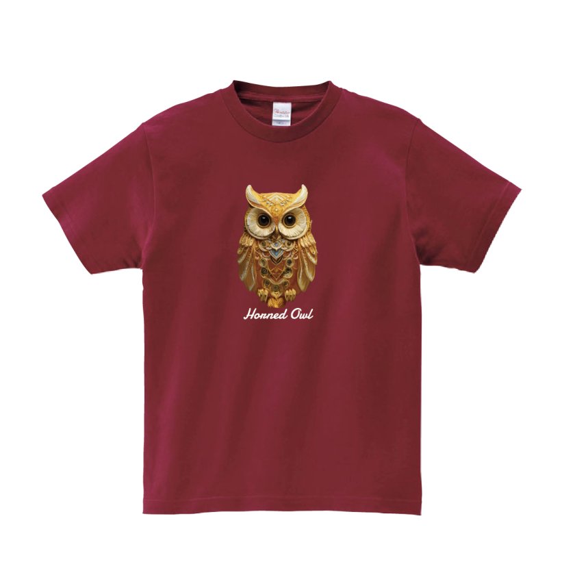 Tシャツ 半袖 】030 ミミズク みみずく フクロウ ふくろう Owl 金色 