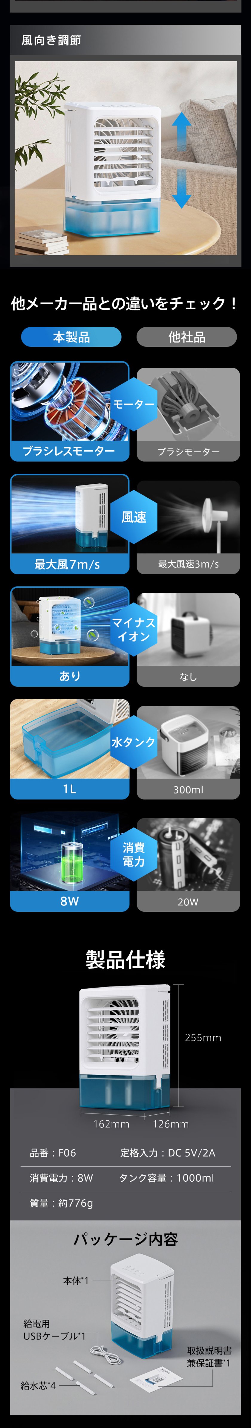 小型 冷風機 冷風扇 -12℃冷却 4WAYデザイン 最大風量 7m/s 冷風扇風機