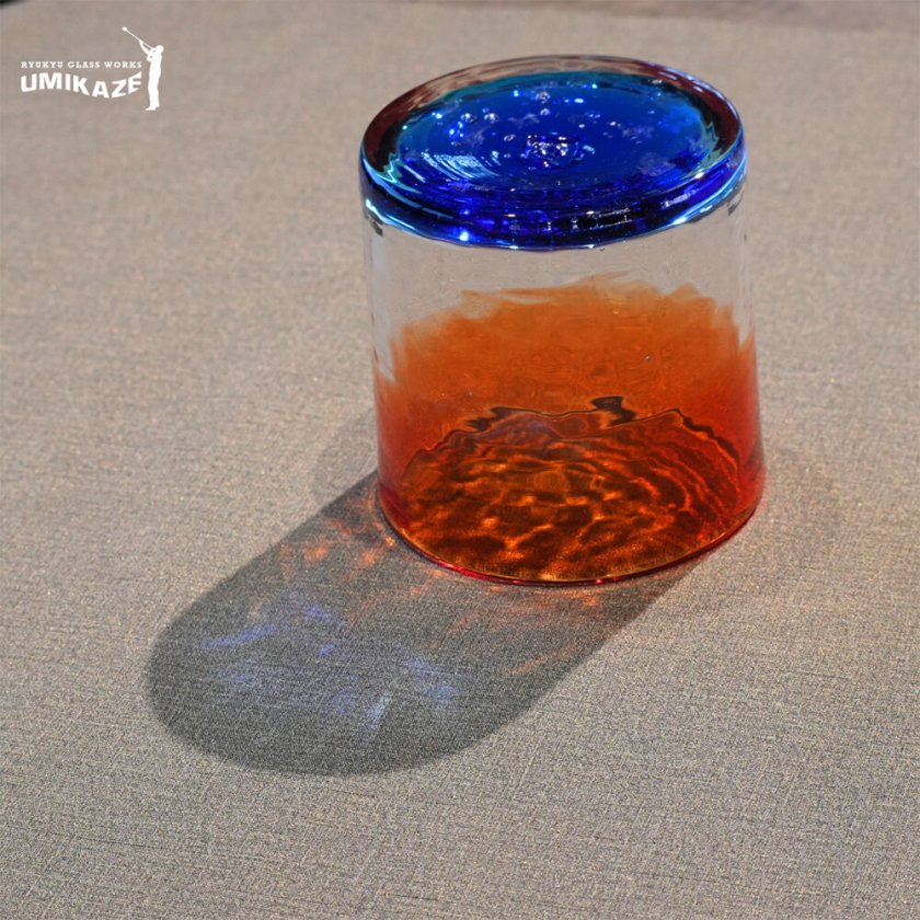 RYUKYU GLASS WORKS海風】残波の夕日グラス 青 ロック｜琉球ガラス