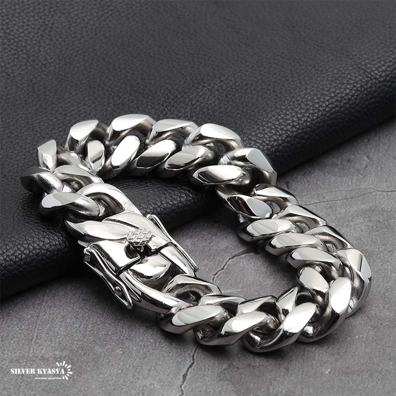 ステンレス 316L 幅18mm 極太 メンズ ブレスレット シルバー 喜平