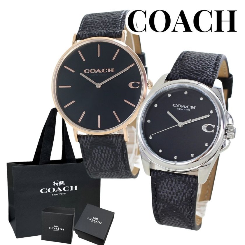 未使用 + 新品 COACH　コーチ　ペア腕時計　クォーツ　花柄　箱付 ブランド 紙袋 ショッパー付き コーチ 腕時計 手表 ペアウォッチ ペア