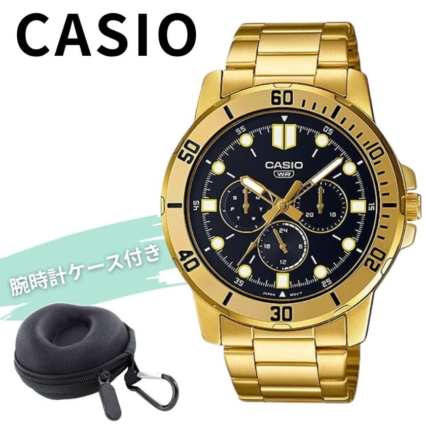 カシオ 腕時計 メンズ クロノグラフ風 ゴールド ブラック 多針 日付