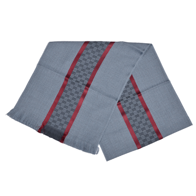 グッチ GUCCI マフラー スカーフ ストール ブルーグレー エンジ