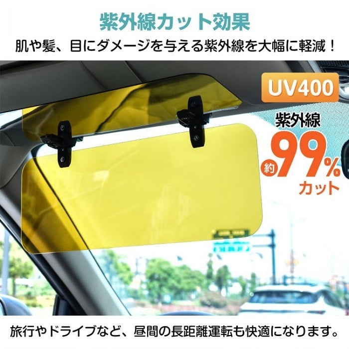 車用 後付け サンバイザー 車 昼夜兼用 UVカット 2WAYグラス 眩しさ