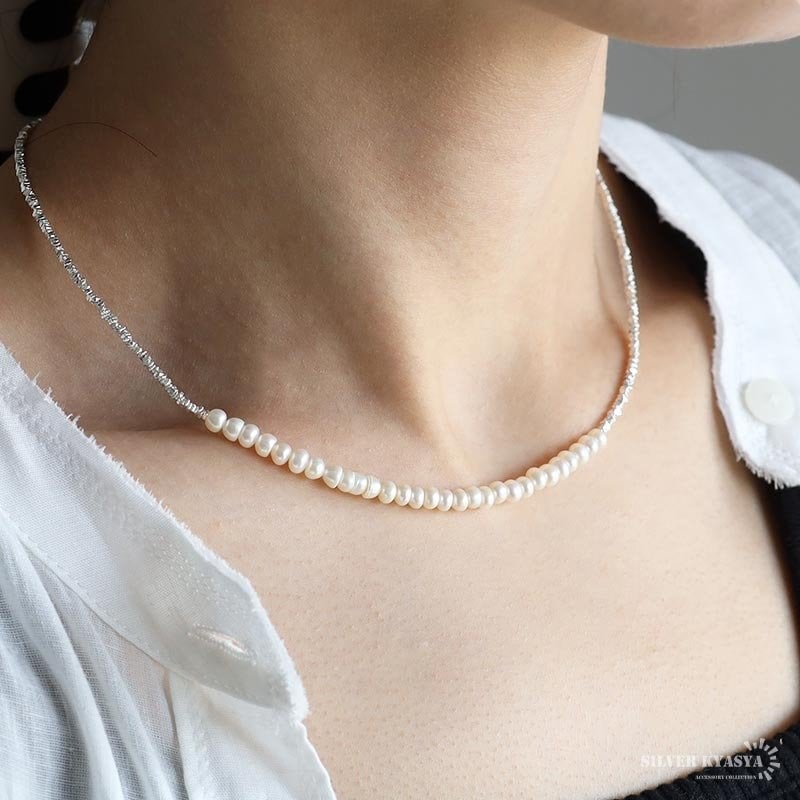 新品】シルバー淡水パール/水晶/シェルネックレス 神戸の老舗真珠 