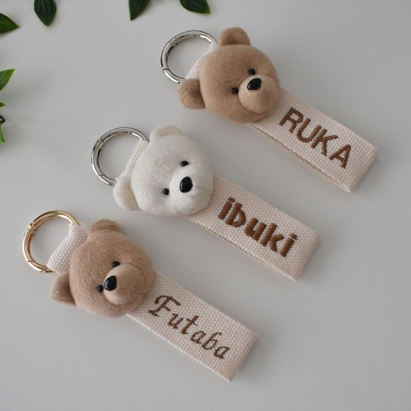 クマの顔の刺繍ネームタグ DECO DESEN オリジナル ネームタグ しっかりクマ マスコット付 クマ