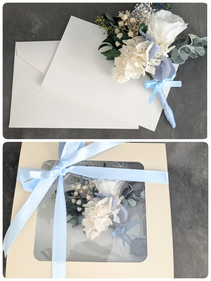 プリザーブドフラワーとリボン造花セット プリザーブドフラワー/花束付きレターセット/ホワイトローズ/窓付き