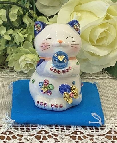 金運アップ！】風水招き猫（貯金箱）：SSサイズ：ブルー【猫好きさんに