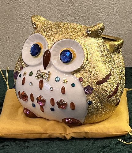 人気のフクロウ】超大当たりデコふくろう（貯金箱）：ゴールド【金運