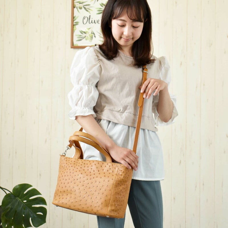 訳あり品】オーストリッチ 本革 レディース バッグ 2way ショルダー
