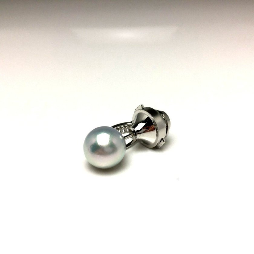 真珠 ネクタイピン パール アコヤ真珠 9.6mm ホワイトシルバーブルー