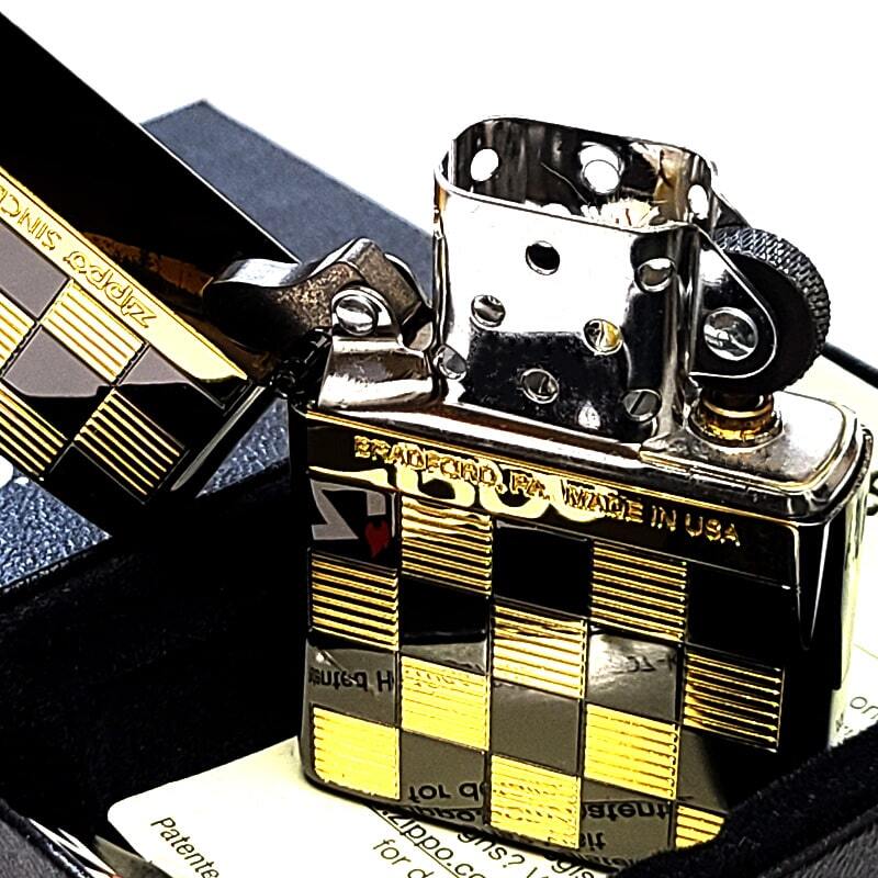 ZIPPO ライター チェック柄 ブラックニッケル おしゃれ ブラック 