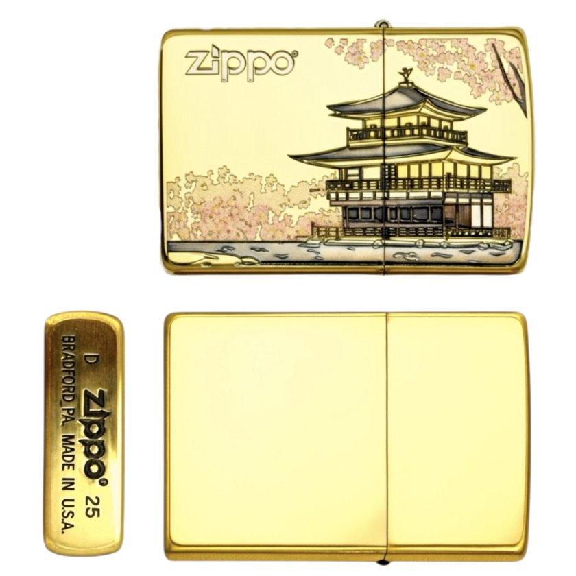 Zippo 2BS-金閣寺 和柄 ゴールド 日本伝統デザイン 京都 名所 浮世絵