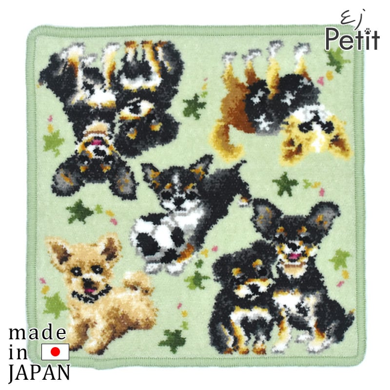 あしべ☆　ハンカチ　チワワちゃん柄　ハンドメイド4/11　　9枚 日本製 チワワ チワプー シェニール織 ハンカチ pairs series 23cm