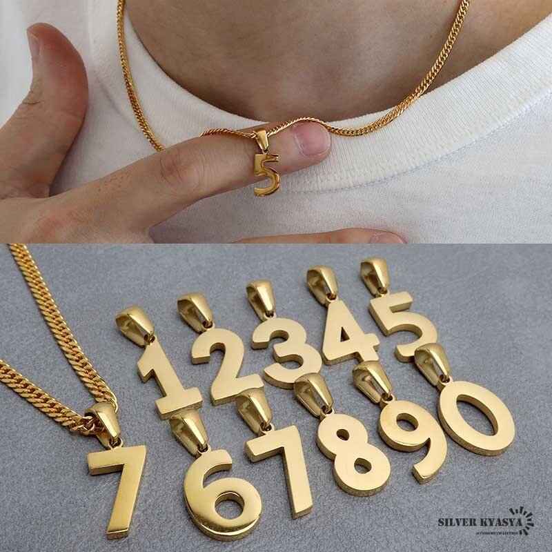 ナンバーネックレス 数字ネックレス ゴールド メンズ シンプル 鏡面