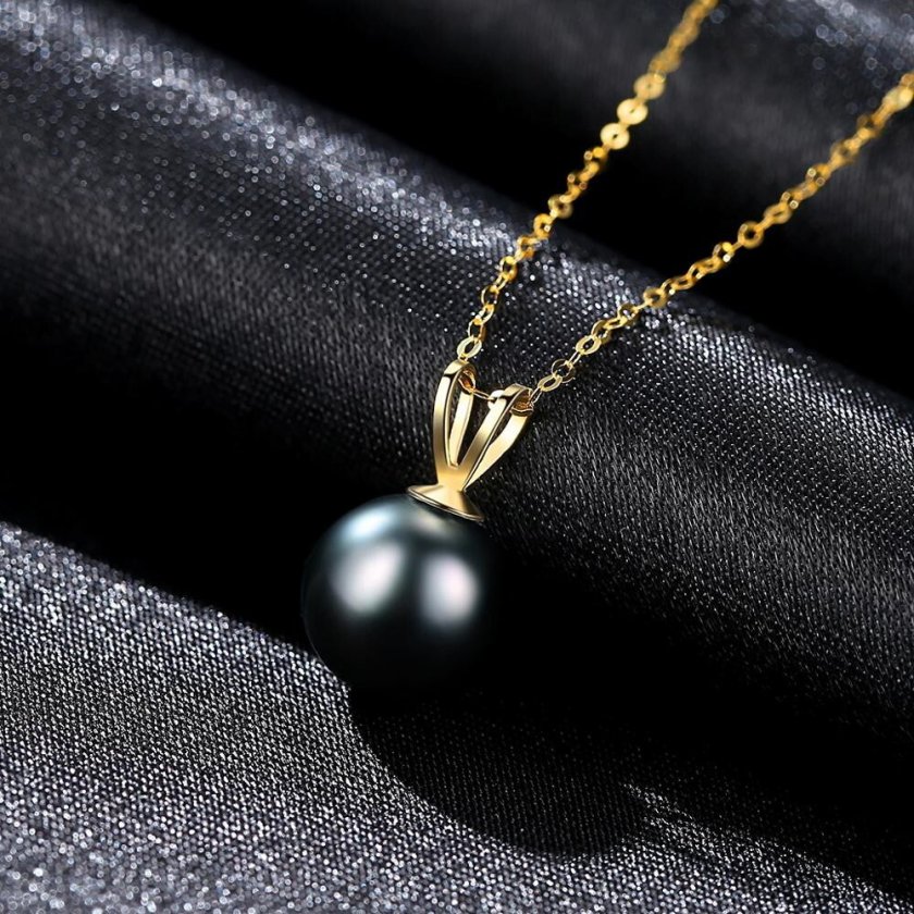 ネックレス 淡水パール ブラック 18K イエローゴールド 小豆 アズキ 
