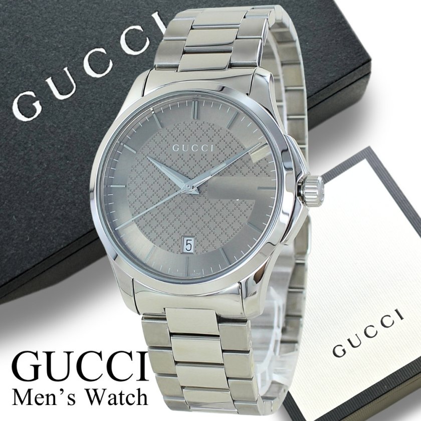 グッチ 腕時計 メンズ Gタイムレス 38mm ブラウン シルバー GGパターン