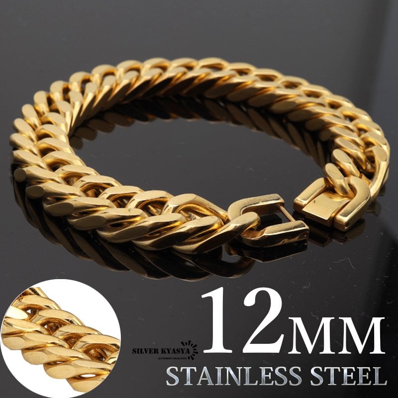 金馬、銀馬と、黒檀約１２ミリブレスレット 12mm 太め 4面カット ダブル喜平ブレスレット マイアミキューバン
