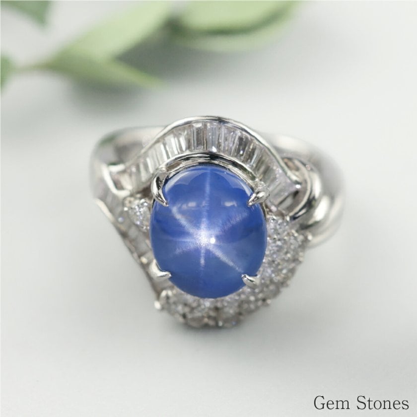 高品質 スターサファイア 8.46ct リング プラチナ ダイヤ 0.97ct 指輪
