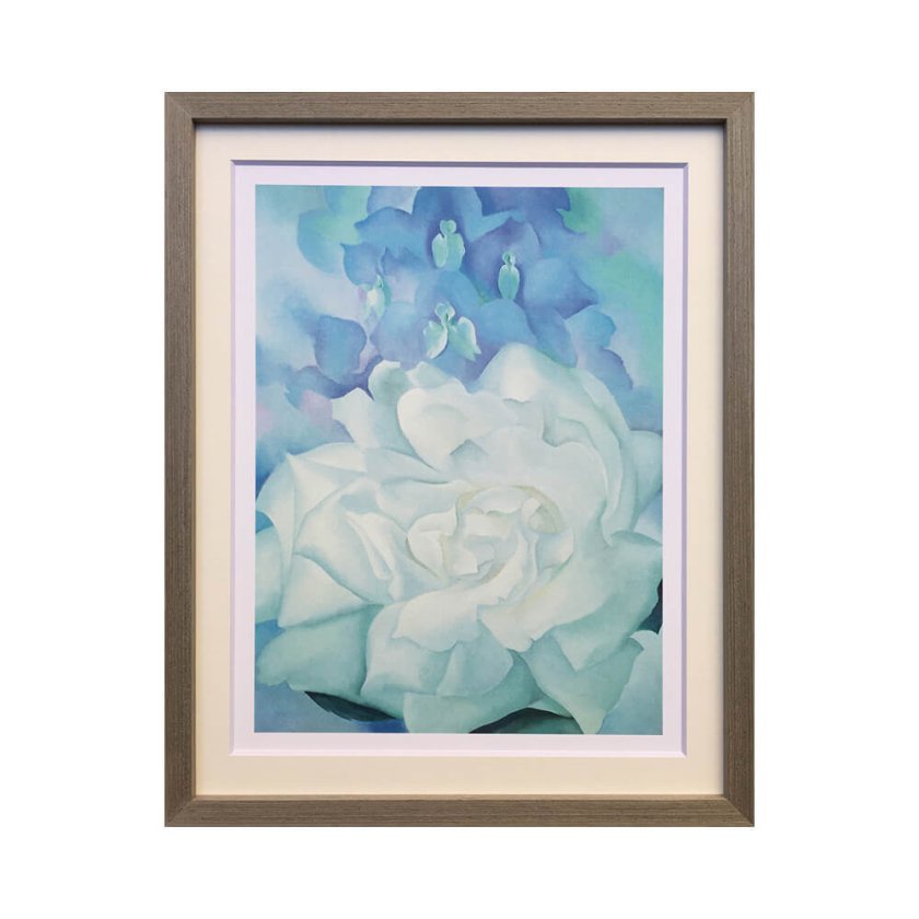 絵画　現代アート ポスター　大　ジョージア・オキーフ 　花　M Georgia O'Keeffe（ジョージア オキーフ） WHITE ROSE WITH LARKSPUR