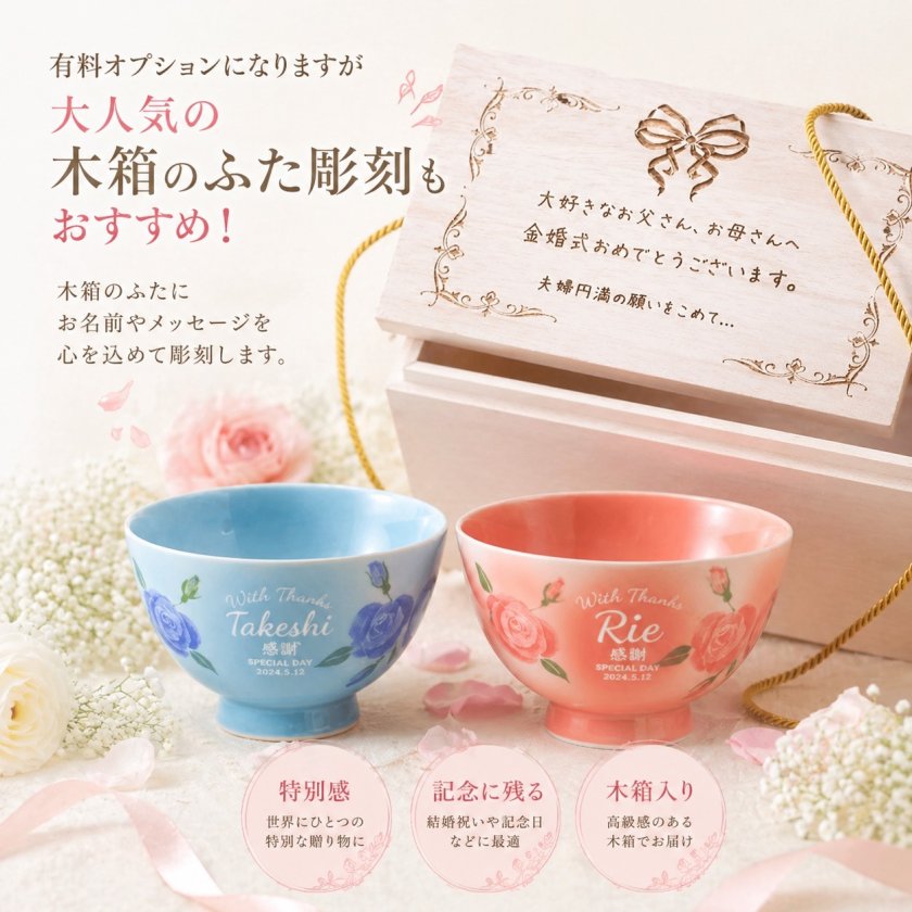 退職 異動 名入れ ペアギフト SXX 有田焼 ミニローズ 茶碗 ブルー