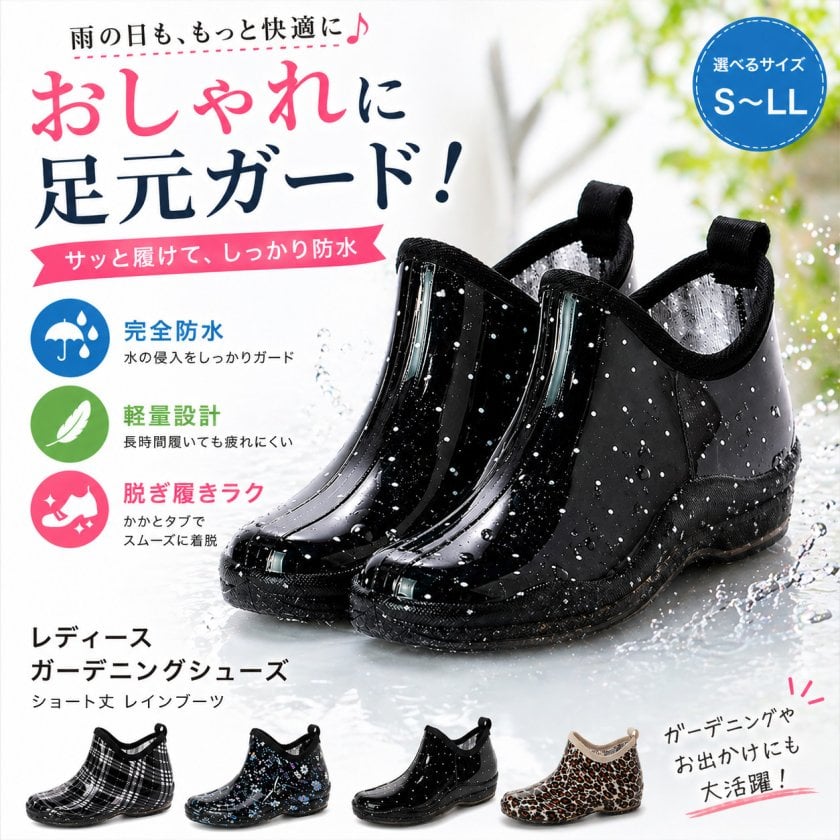 レディース ガーデニングブーツ ショート レインブーツ レインシューズ