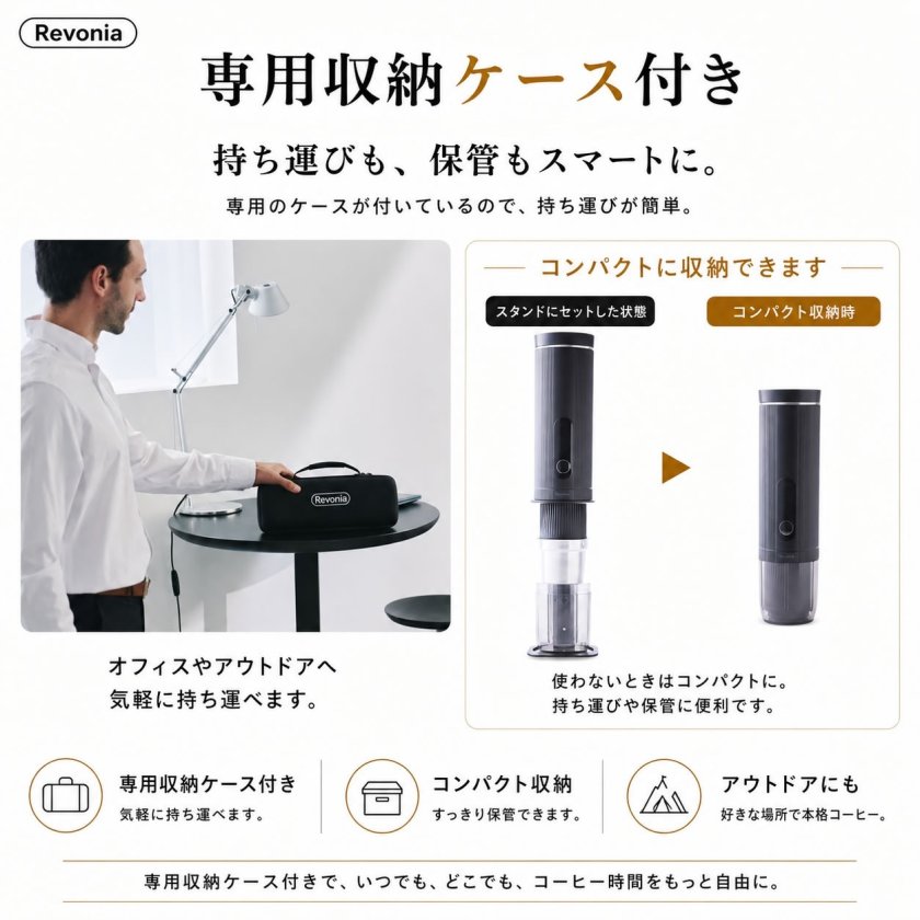 エスケイジャパン Revonia 充電式全自動コーヒーメーカー RV-CM100-BK