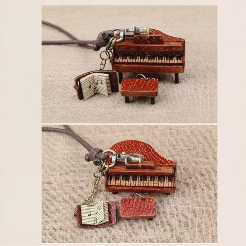 ピアノモチーフ 本革キーホルダー ミニチュアピアノ バッグチャーム