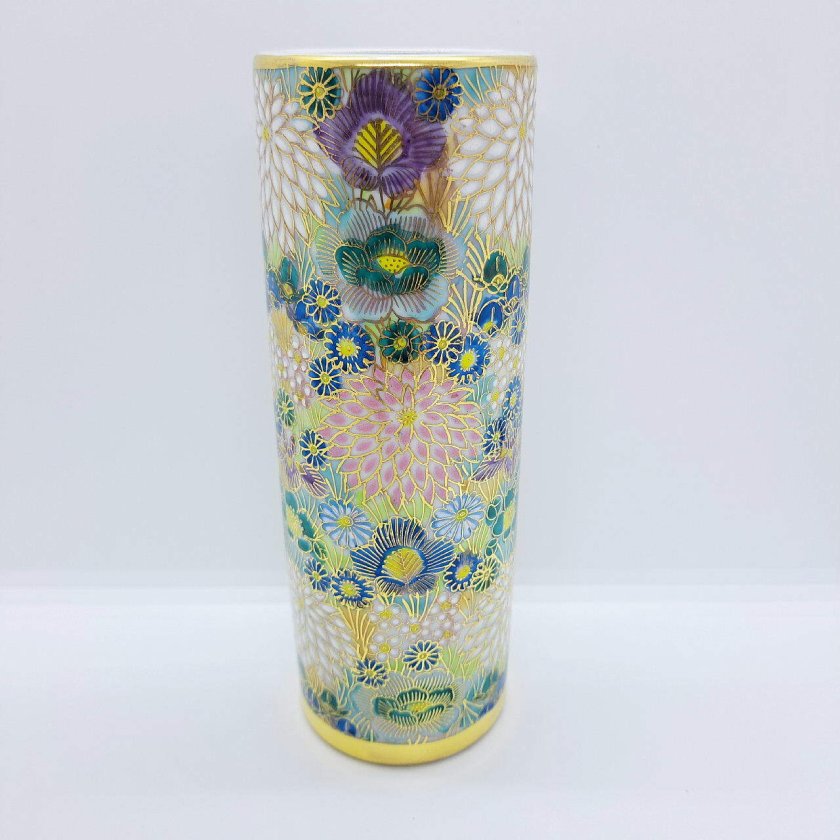 九谷　花詰　花瓶　インテリア　高さ27cm 九谷焼6号寸胴花瓶／花詰（青） - 【豊月堂】- プレゼント＆ギフトの
