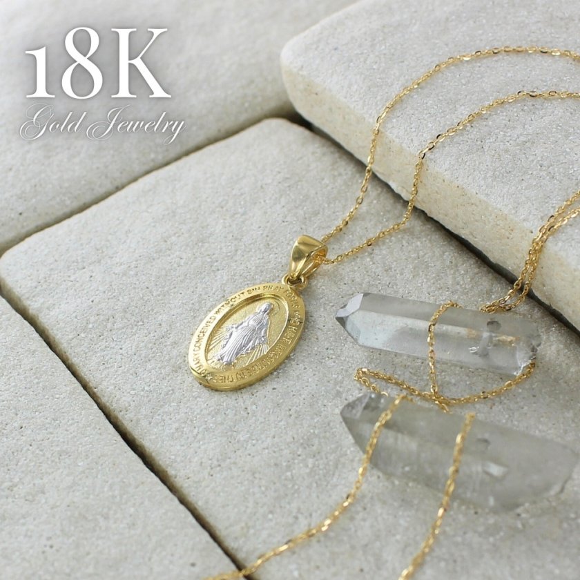 18金 メダイ ネックレス K18 18K レディース 母の日 45cm ゴールド 