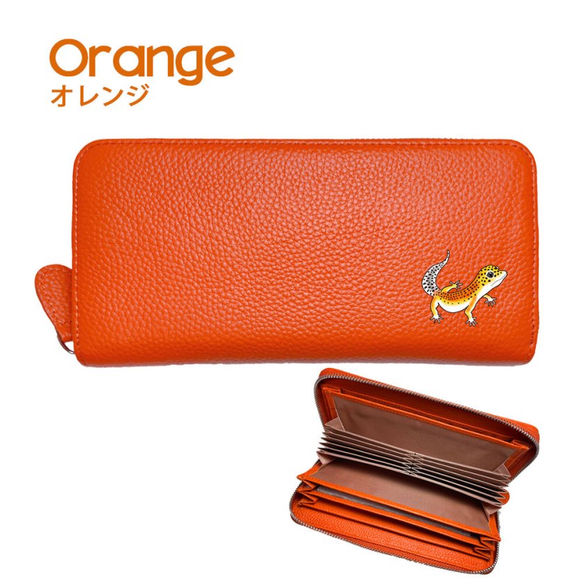 ヒョウモントカゲモドキ 牛本革 多機能 ロングウォレット 長財布