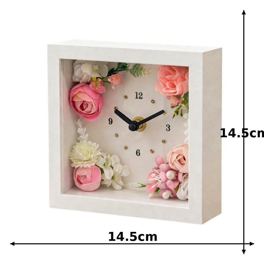 新品未使用 フラワークロック 花時計 ミモザ ギフトボックス付 お祝い ◇花時計 【BOX FLOWER スイートスクエア・タイプA】 (置き・掛け兼用
