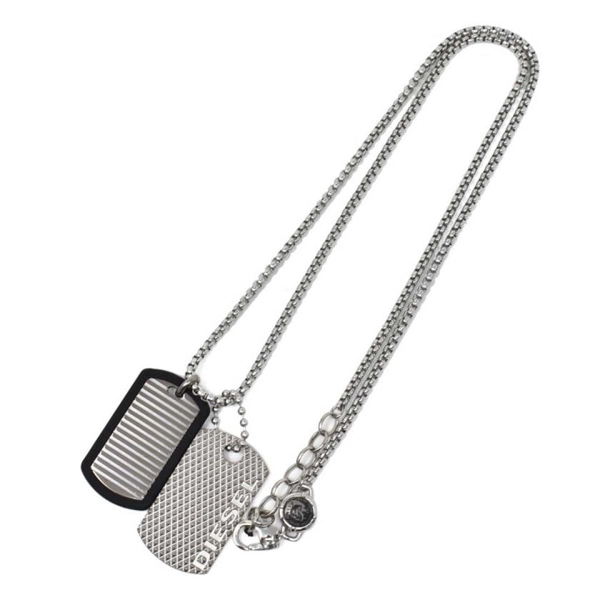 ダブルドッグタグ 天然ダイヤ入り⭐️ネックレス シルバーカラー ディーゼル DIESEL ネックレス DX1314040 DOUBLE DOG TAG ダブル