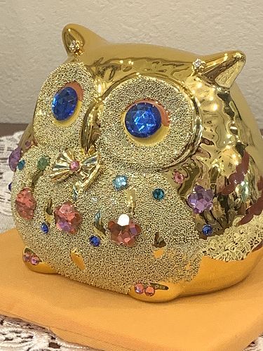 人気のフクロウ】デコふくろう貯金箱（ゴールド）Lサイズ【金運アップ
