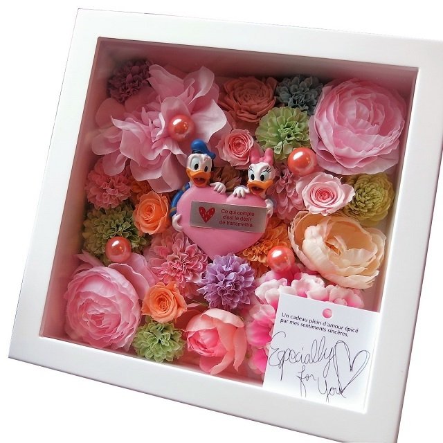 スーちゃん ハート花をプレゼント 母の日 プレゼント ドナルド デージー ハート 花 プリザーブドフラワー