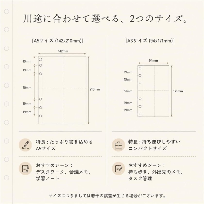 手帳リフィル 手帳用紙 6穴 システム手帳リフィル 横罫 A5 A6 45枚