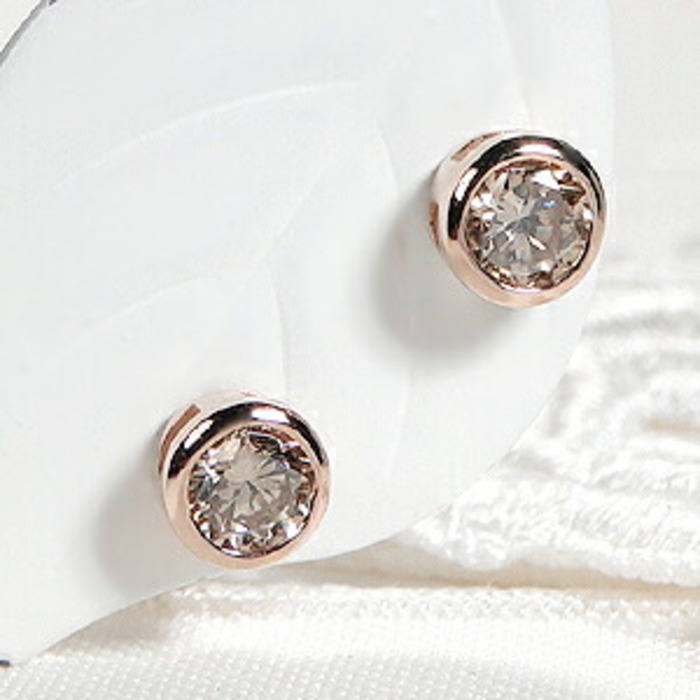K18PG【0.40ct】覆輪 一粒 ブラウンダイヤモンド スタッドピアス W