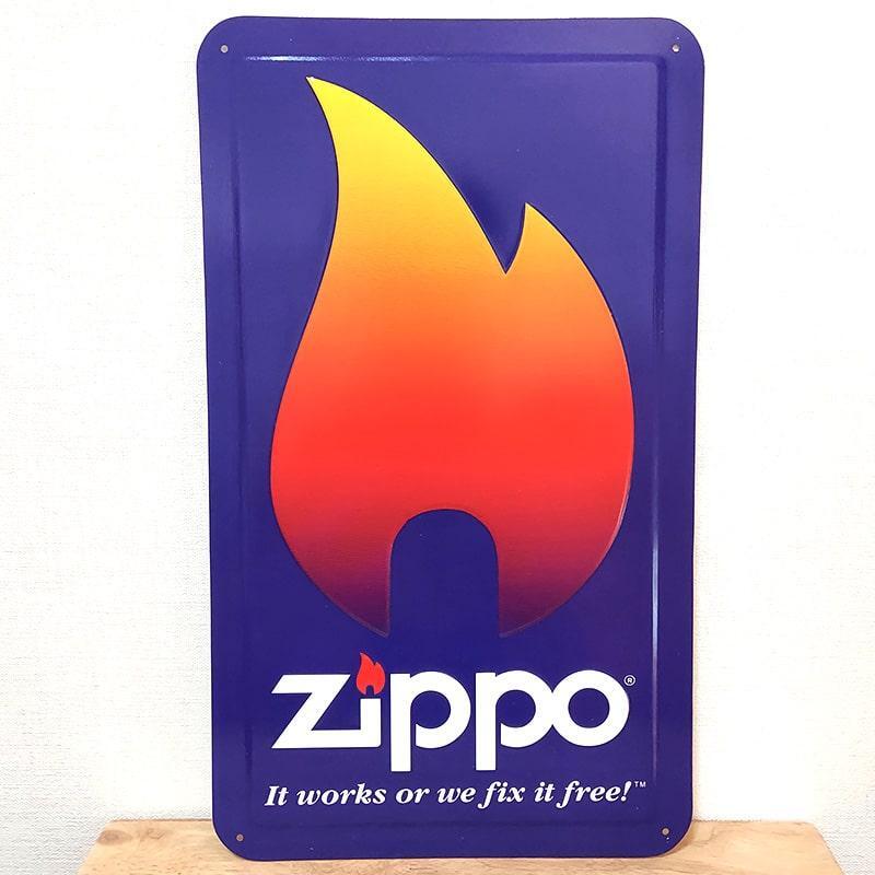 ブリキ看板 ZIPPO 珍しい エンボスメタルサイン 廃盤 フレームデザイン