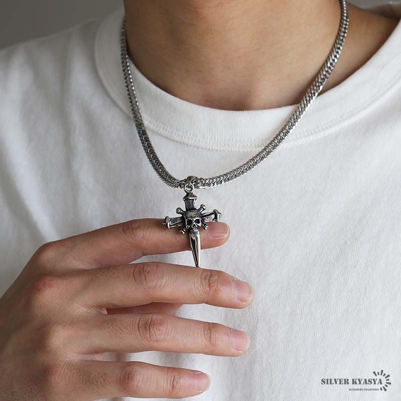 ステンレス クロスネックレス パイレーツネックレス シルバー ダブル 