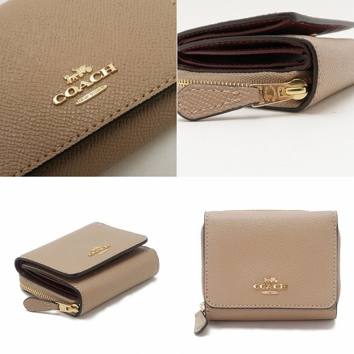 新品　正規品☆COACH(コーチ)折り財布　 ベージュ　レザー　三つ折り財布 コーチ COACH 財布 三つ折り 折財布 ミニ レディース レザー