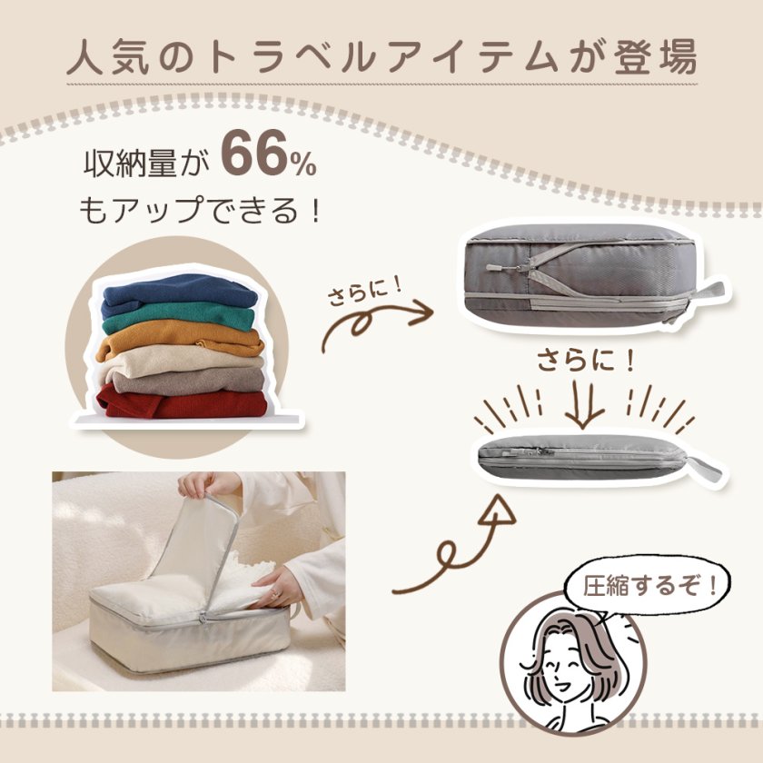 ギフトにおすすめ】 トラベルポーチ 4点セット 66%圧縮 おしゃれ 圧縮