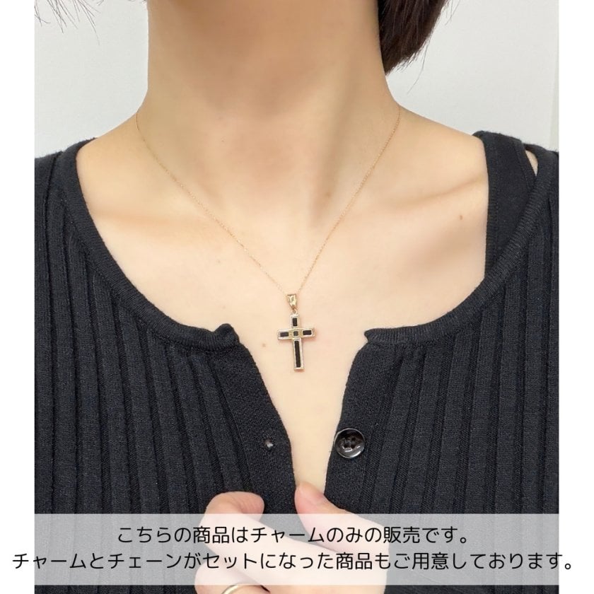 K18 クロス チャーム 18金 オニキス リバーシブル ネックレストップ 