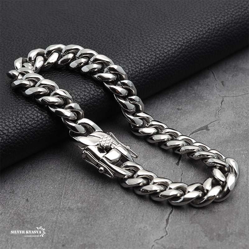 ステンレス 316L 幅10mm メンズ ブレスレット シルバー 喜平チェーン B