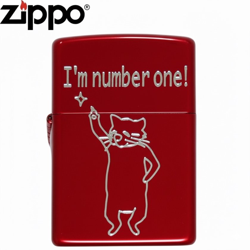 Zippo 2RED-ONECAT レッド 猫デザイン 英語メッセージ I'm number one