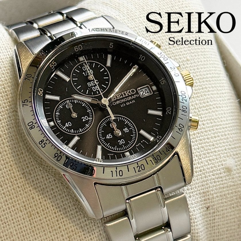 SEIKO クロノグラフ メンズ腕時計 ブラック シルバー セイコー メンズ 腕時計 国内正規品 SEIKO セレクション スピリット