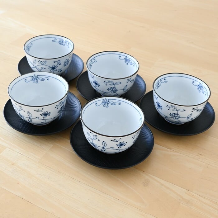 美濃焼 線唐草 茶托付湯呑揃 湯? 煎茶碗 セット 和食器 おしゃれ 仙