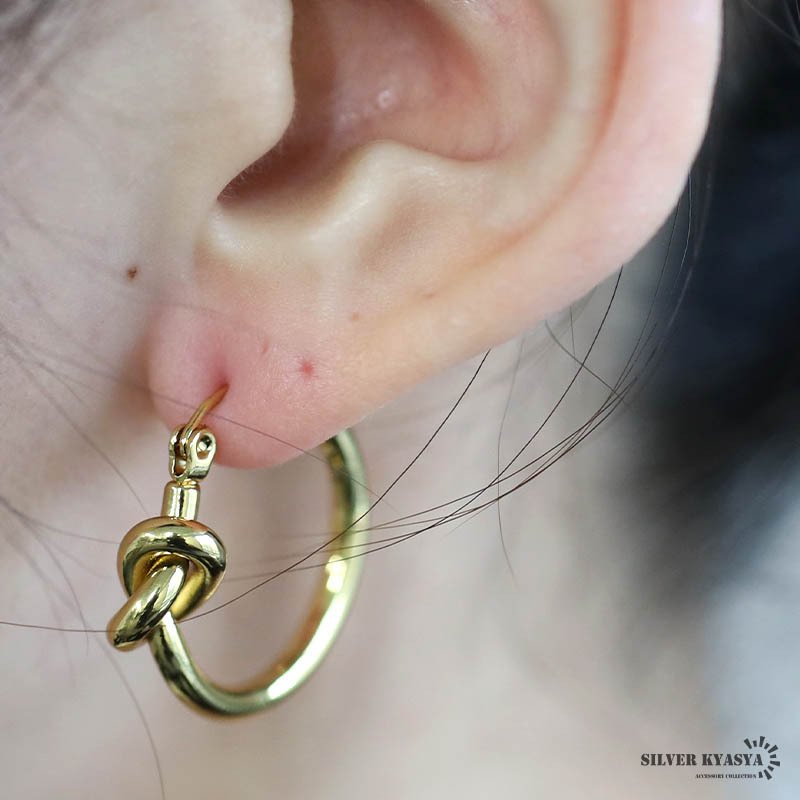 ステンレス フープピアス ノットピアス 結び 大ぶりピアス ゴールド
