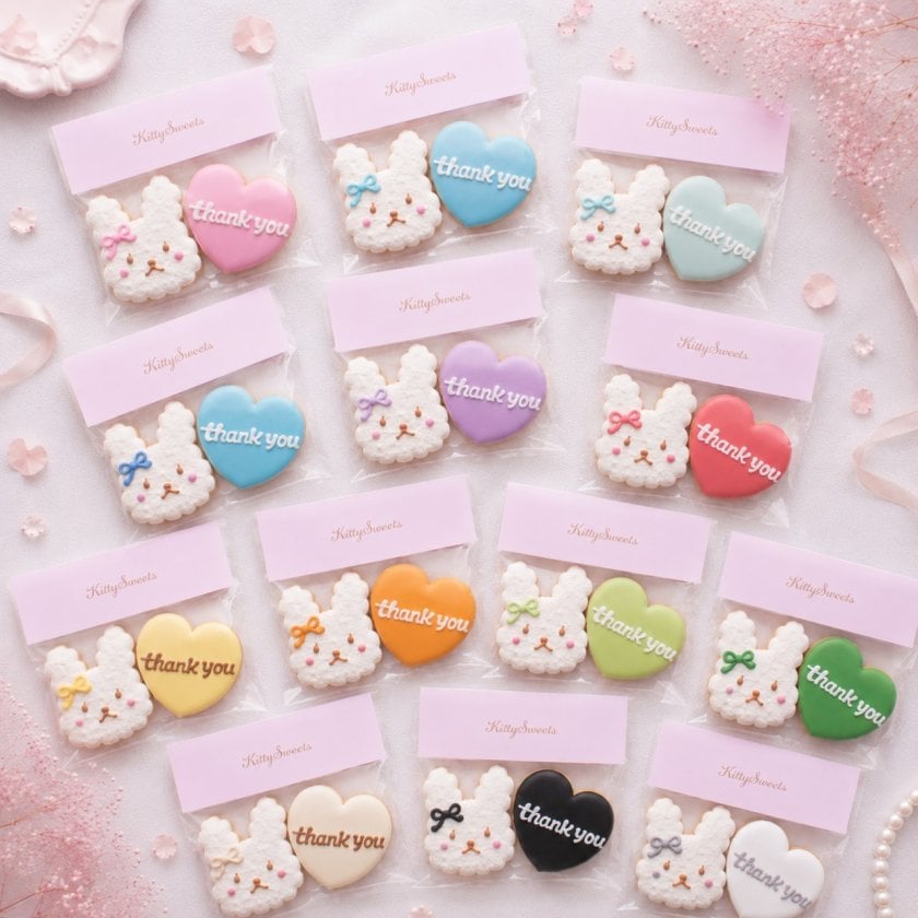 うさぎ＋ハート】アイシングクッキー2枚セット - 【Kitty Sweets
